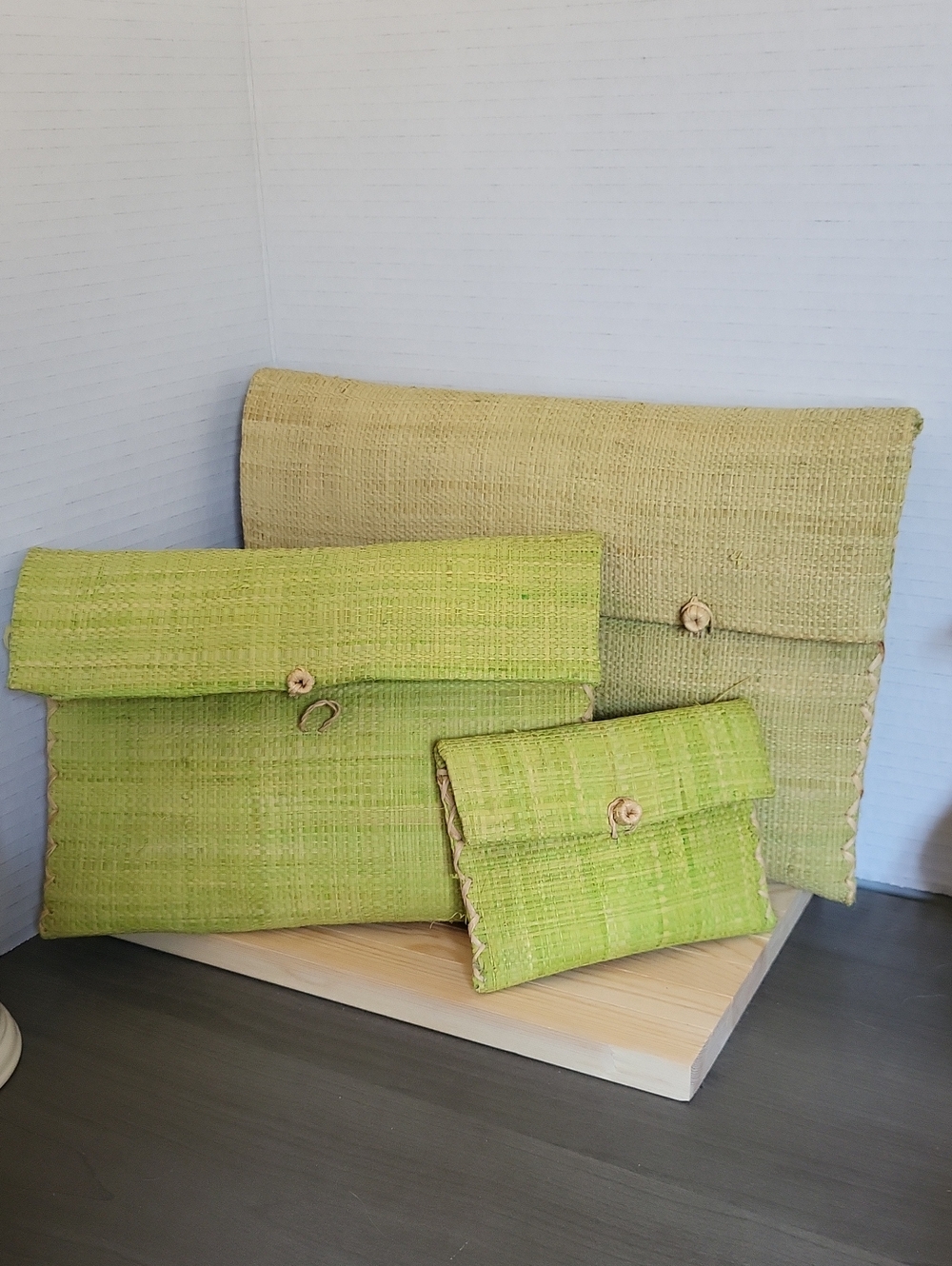 Handwoven Nesting Straw Clutch Wallet Set Artisan Handmade